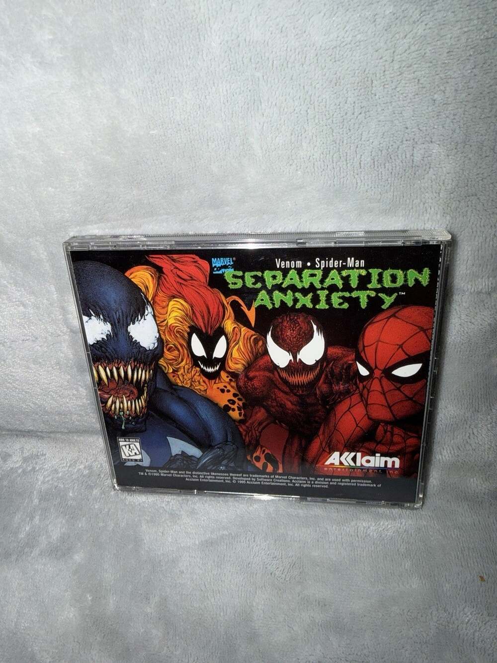 PC CD-ROM version of the 1995 video game Venom & Spider-Man: Separation Anxiety